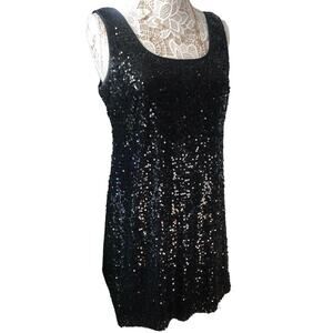 The collection Dressbarn sequins sleevless knee length black party dress size 12
